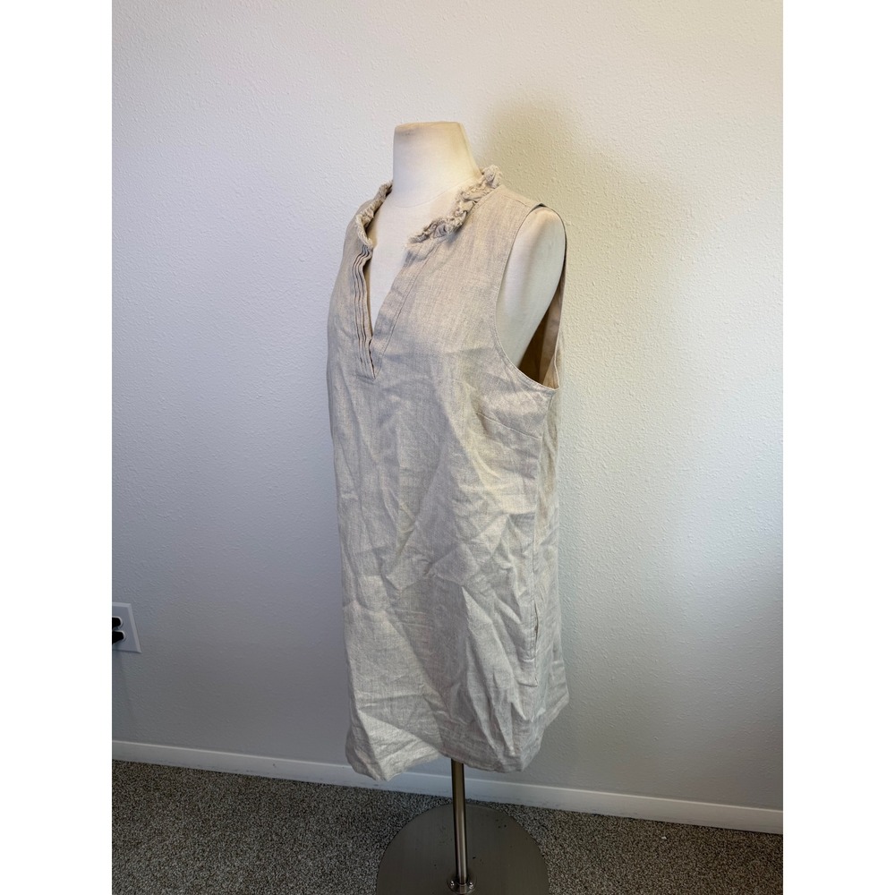 Tommy Bahama Linen Blend Beige Ruffle Dress Sz Large Resort Vacation Coastal - Picture 5 of 8